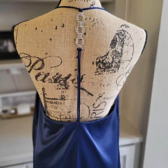 ZARA Blue Open Back Jewel Chain Satin Maxi  Dress 0387/197/490 -  M - Picture 5 of 9